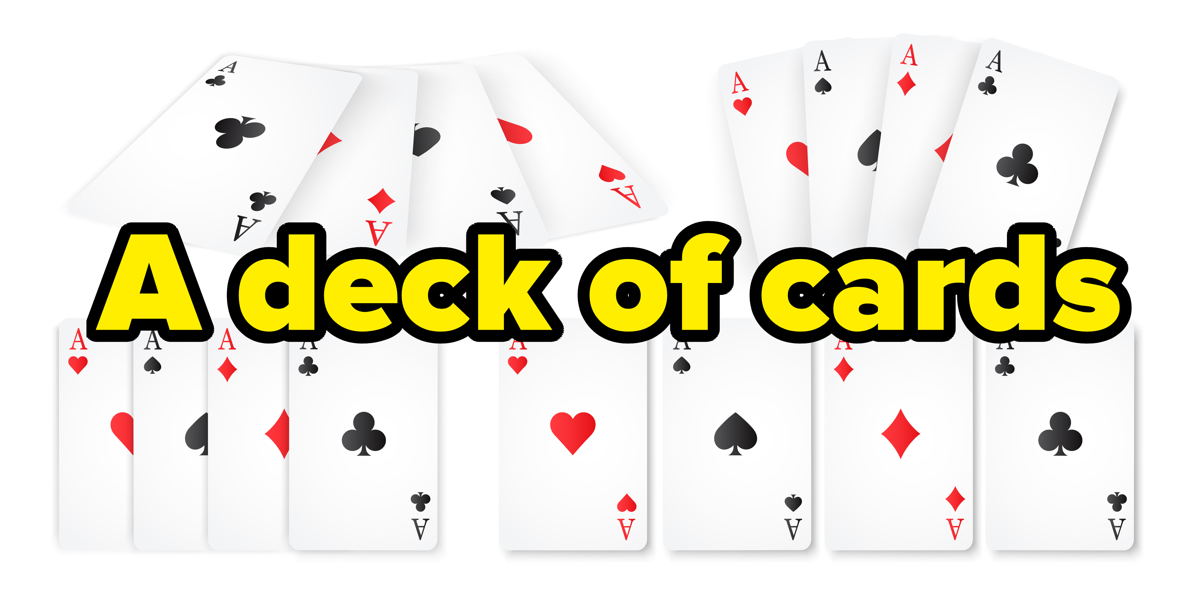 Playing cards featuring the four aces: Ace of Clubs, Ace of Diamonds, Ace of Hearts, and Ace of Spades depicted in various arrangements