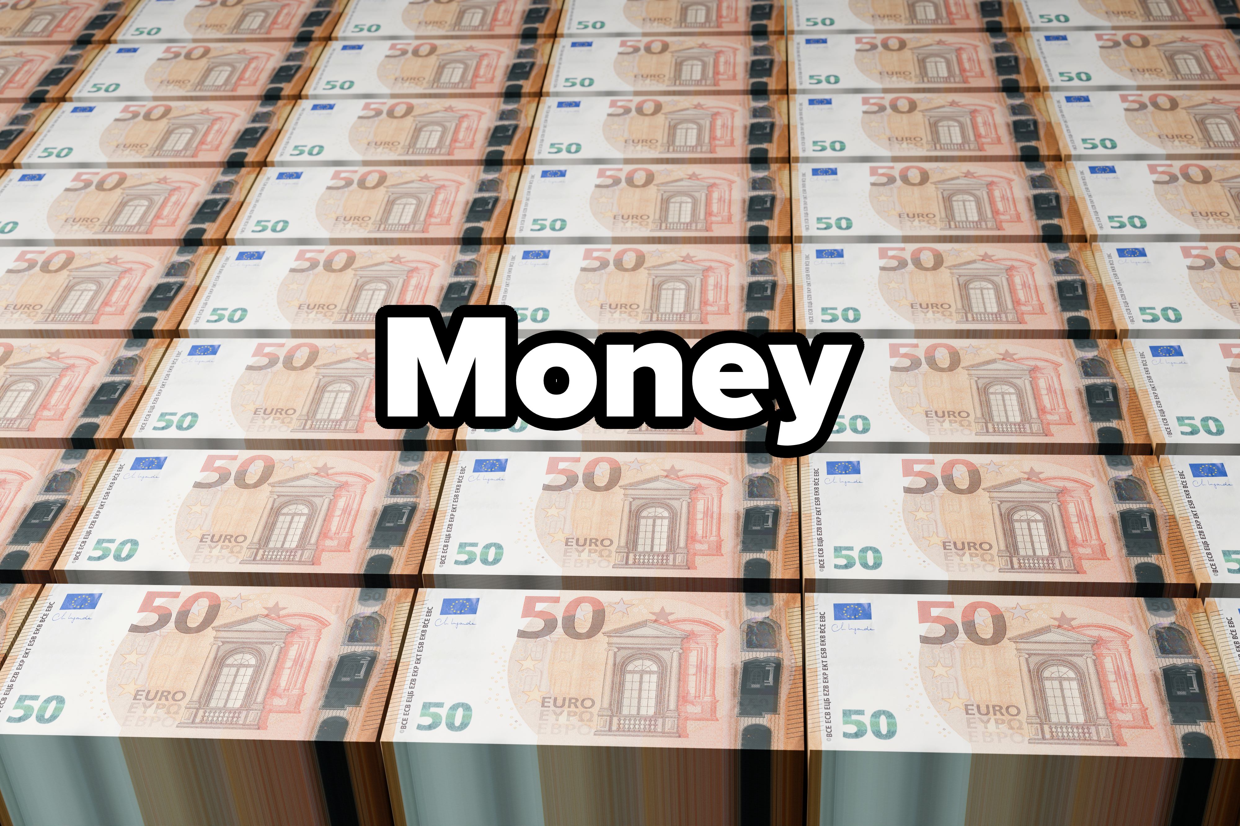 Stacks upon stacks of 50 Euro banknotes neatly arranged, showcasing significant wealth
