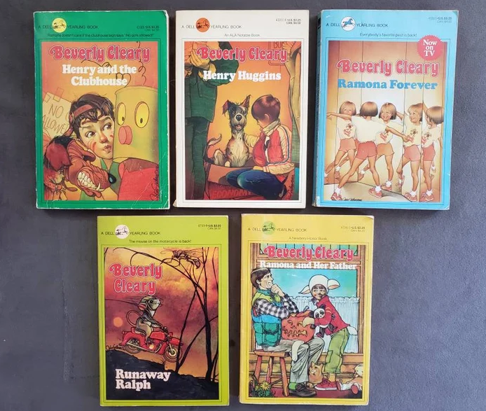 Five Beverly Cleary books: "Henry and the Clubhouse," "Henry Huggins," "Ramona Forever," "Runaway Ralph," and "Ramona and Her Father."
