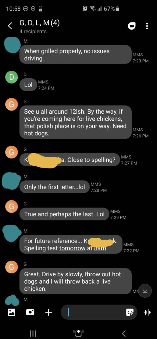 Family group chat about chickens