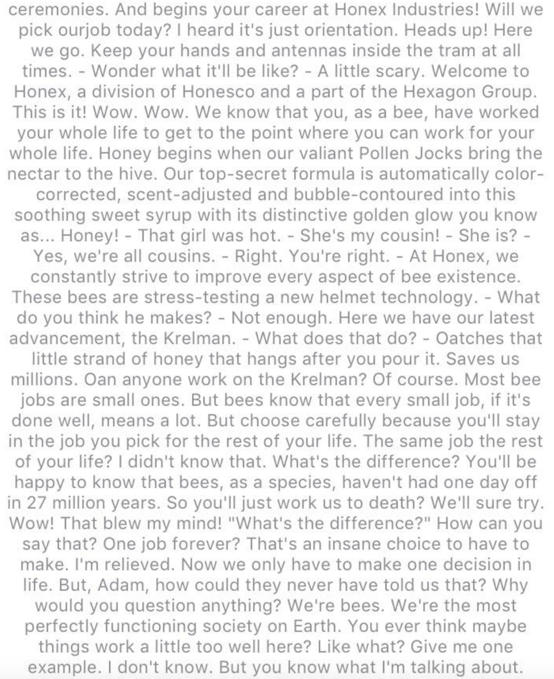 "Bee Movie" script
