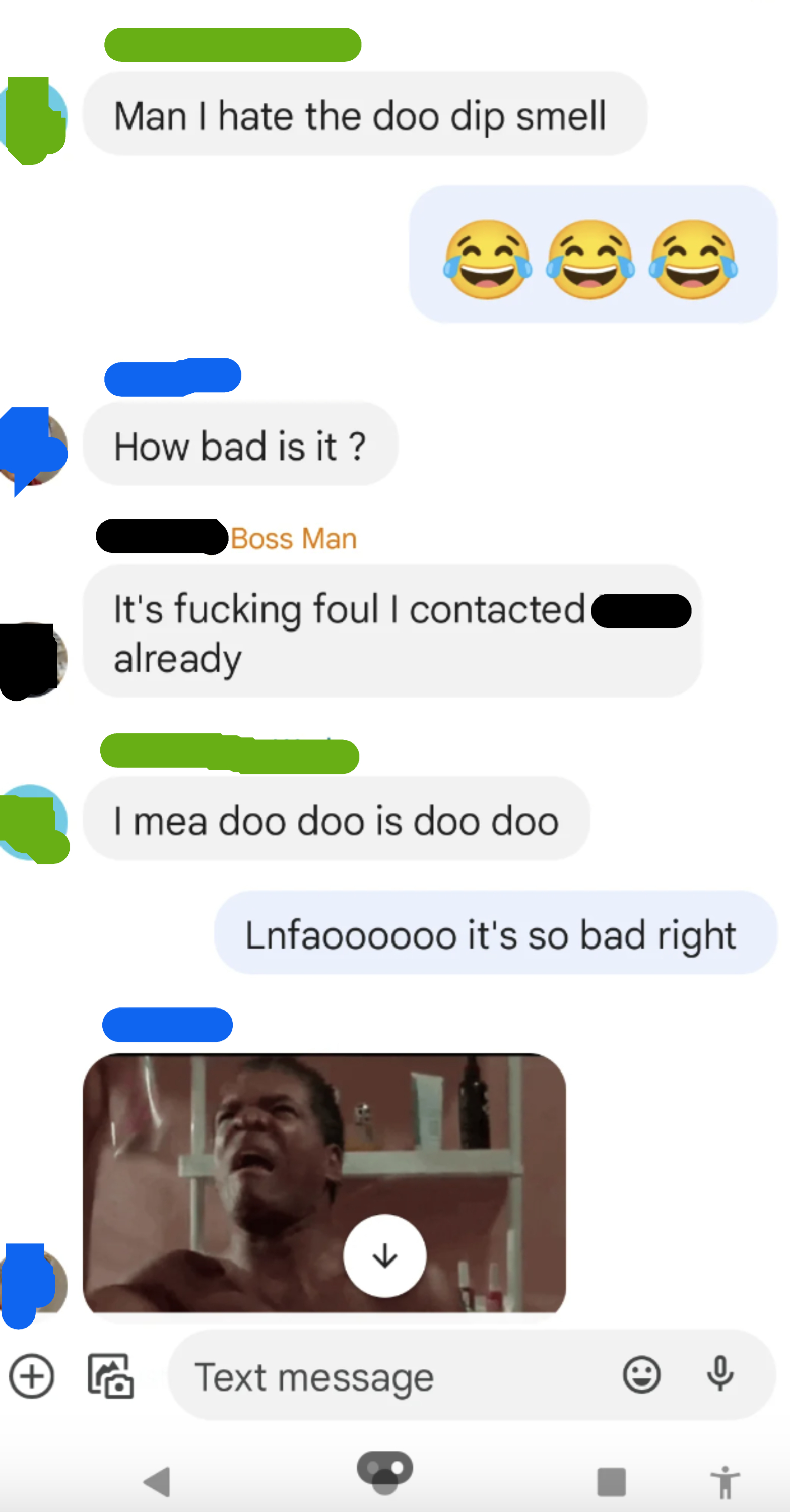 Work group chat about poop smell