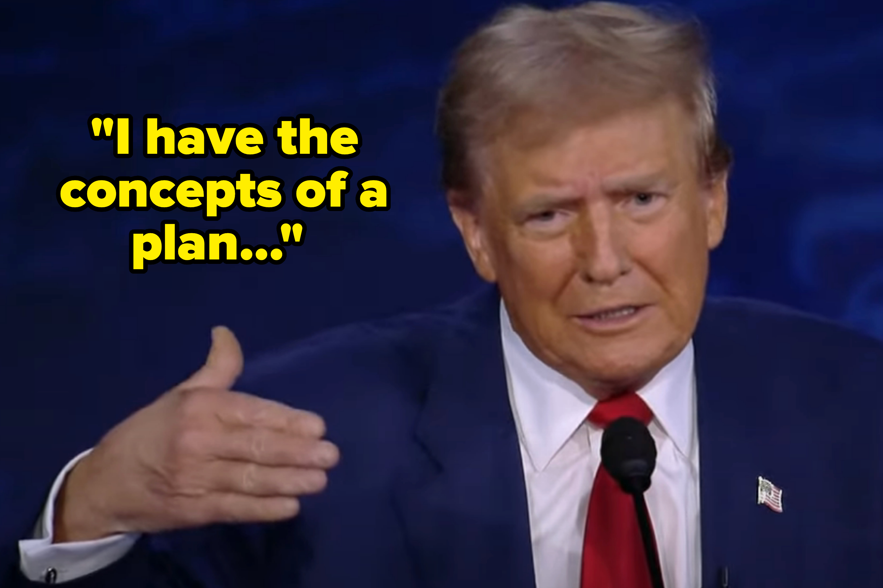 Donald Trump and Kamala Harris shaking hands at an event. Text on image: "I was completely undecided heading into the debate, and I am still undecided."