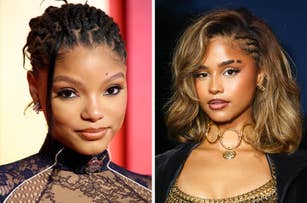 A closeup of Halle Bailey vs a closeup of Tyla