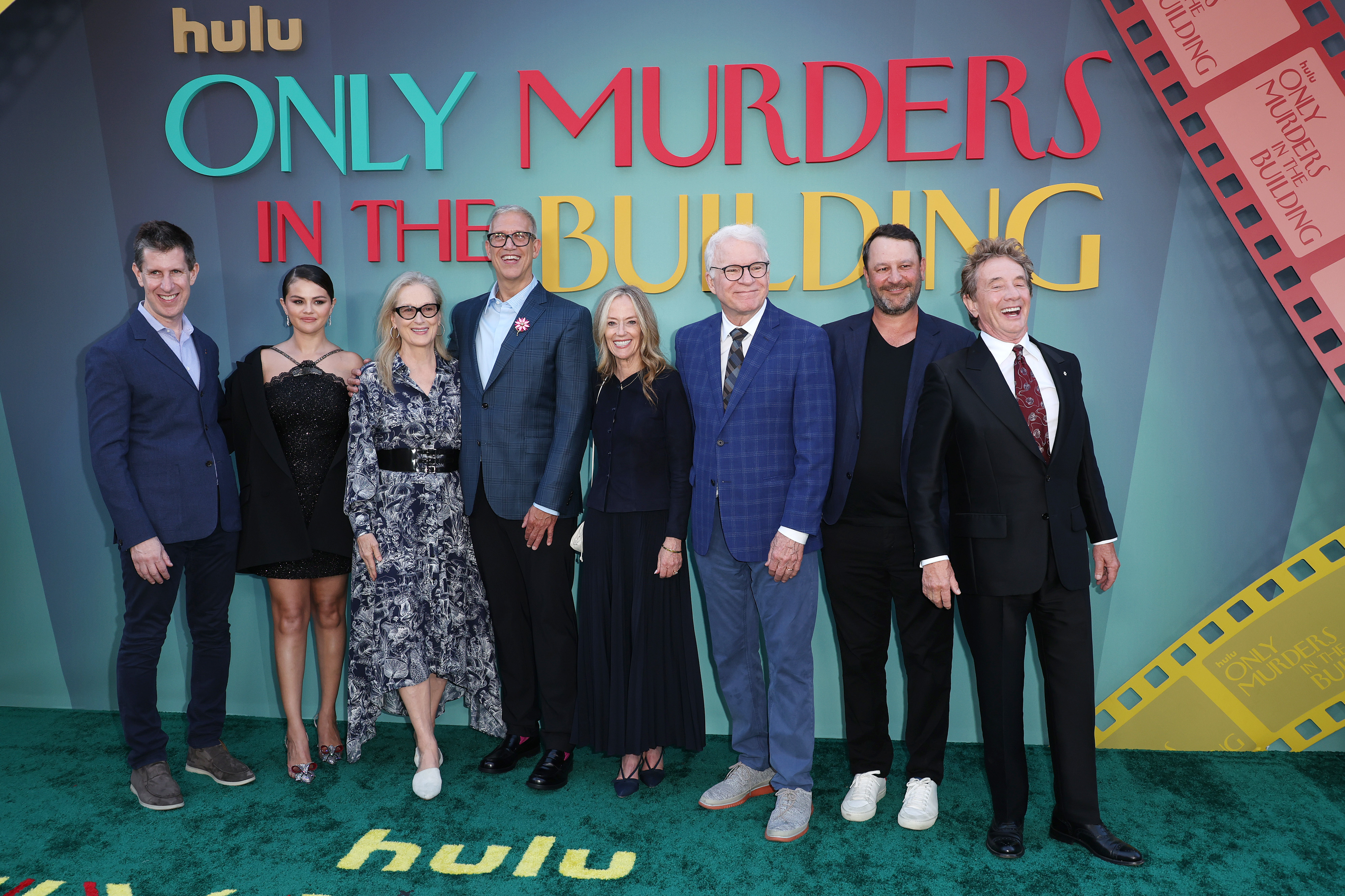 The cast pose at "Only Murders in the Building" event