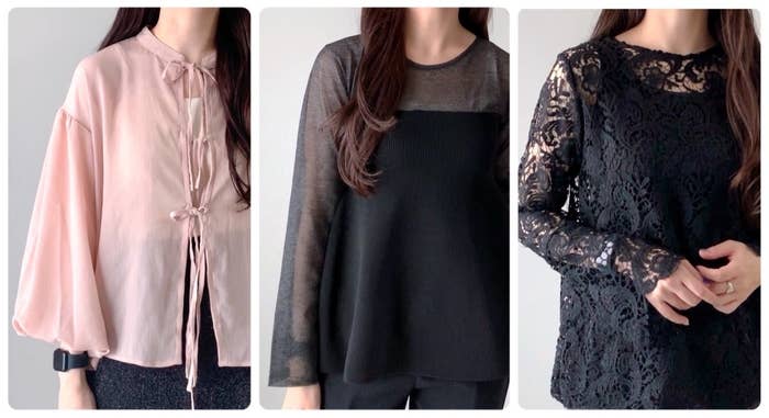 しまむらのおすすめアイテム「HKバルーンSLマエリボン」「シアーペプラムニットPO」「2セット TNKレースPO +タン」