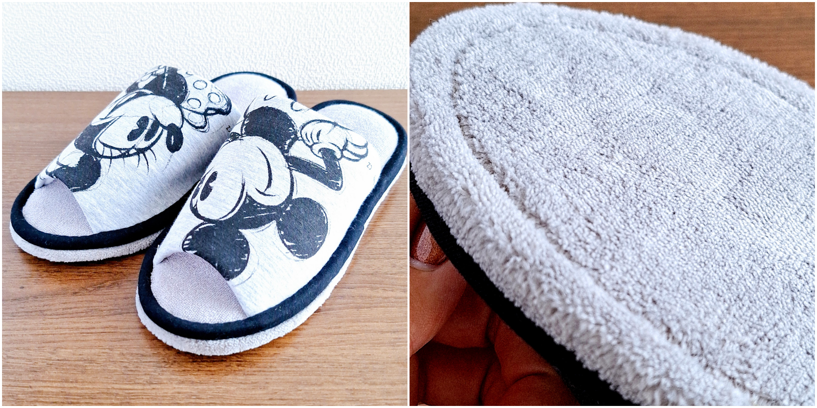 カインズのおすすめ雑貨「掃除もできるスリッパ ミッキー＆ミニー グレー」