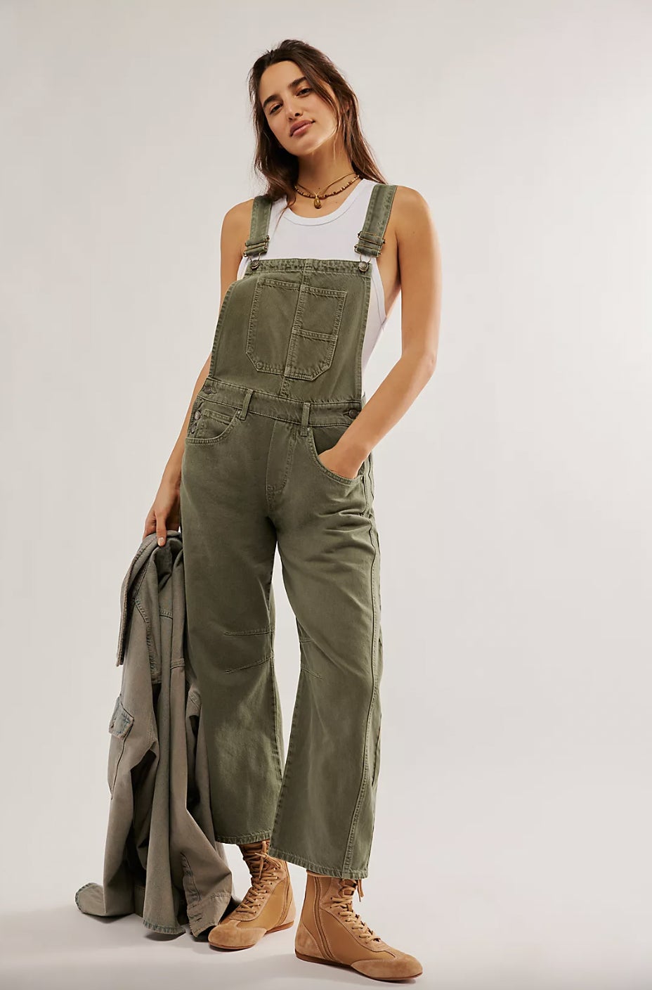 Essex Overalls in Olive Charmeuse Silk