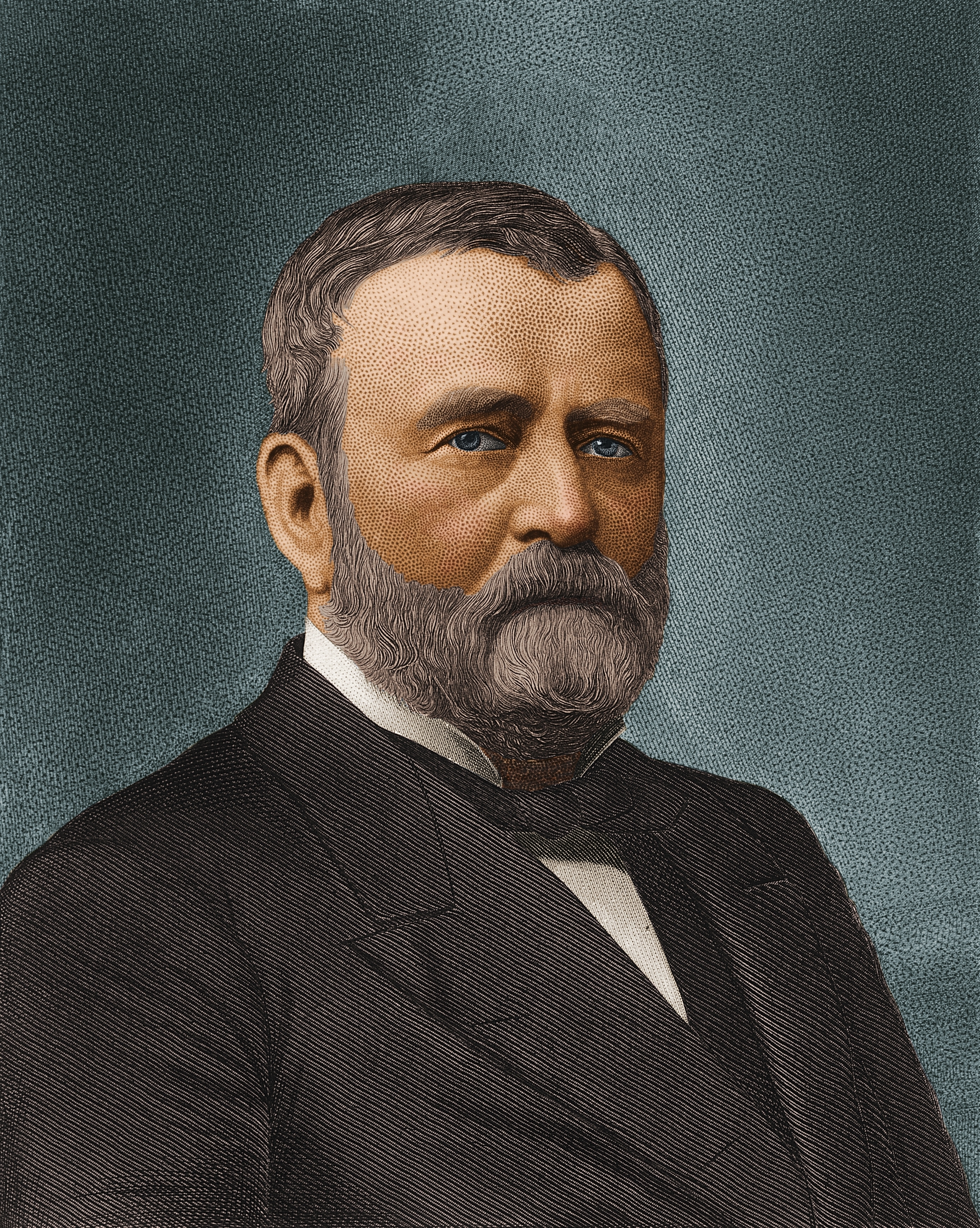 Portrait of Ulysses S. Grant in a suit with a bow tie and beard