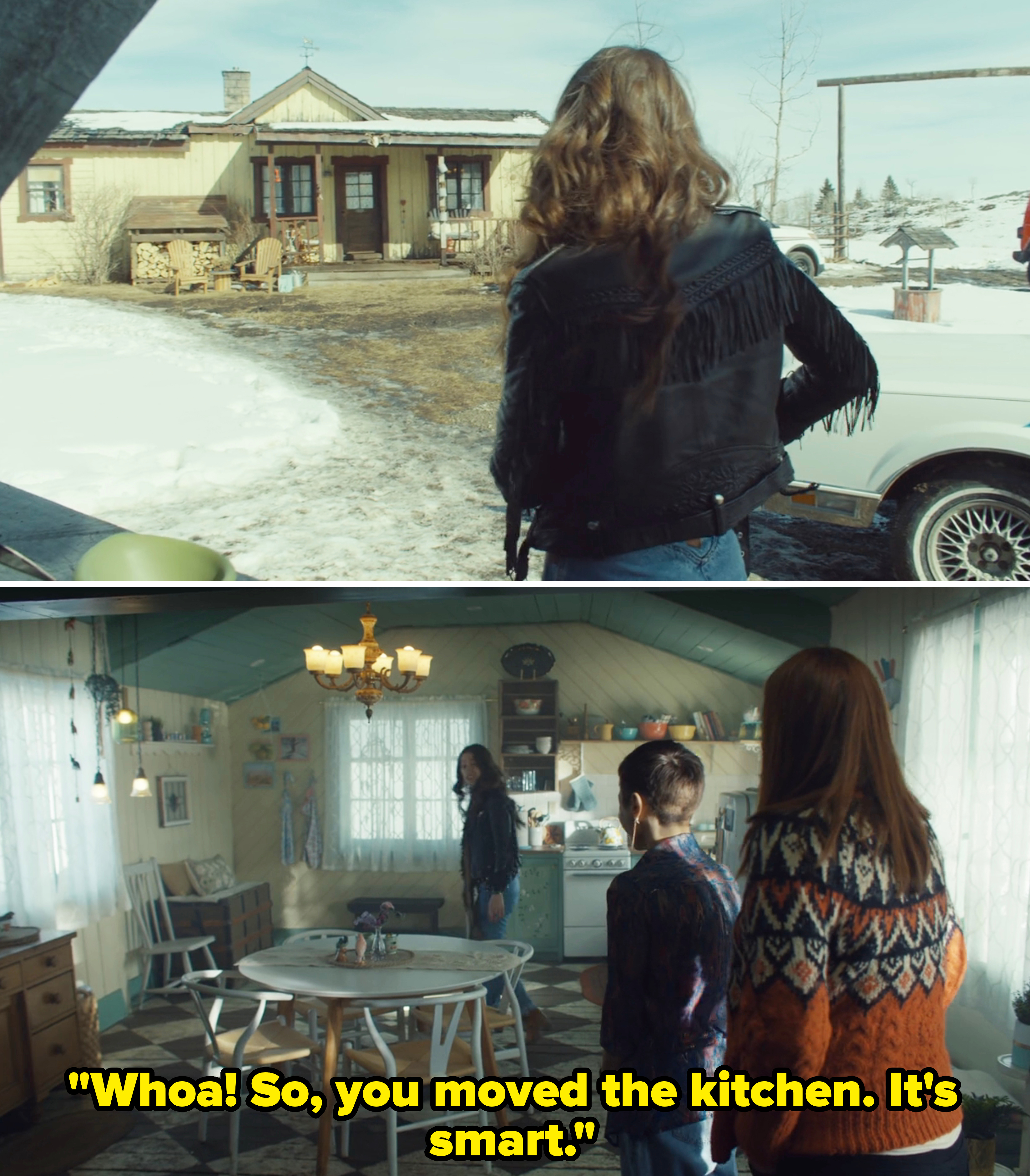 Wynonna looking at the homestead vs Wynonna walking through the homestead and commenting on how Waverly and Nicole moved the kitchen