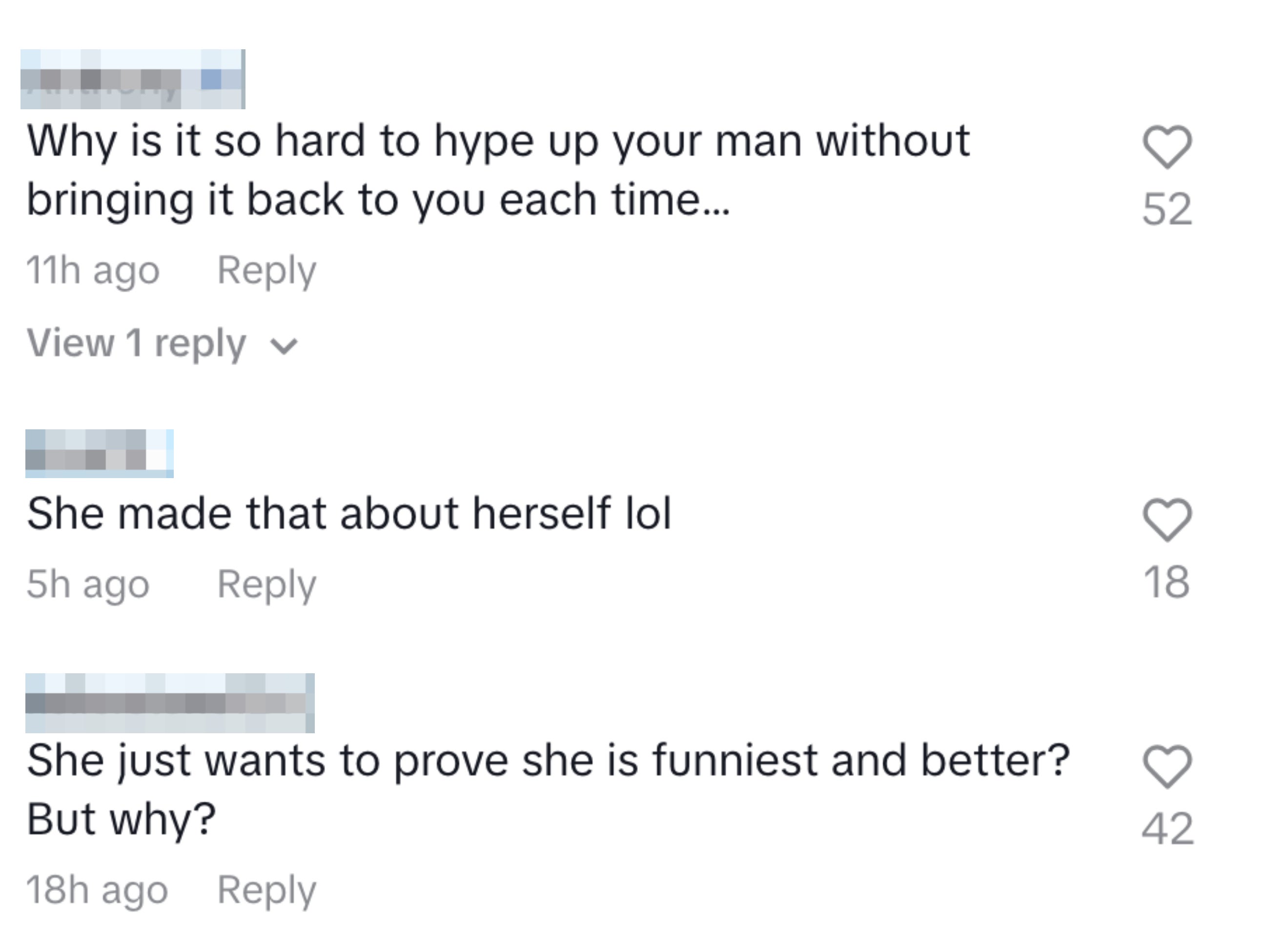 Three comments are shown. One asks why it's hard to hype up a man without self-inserting. Two more critique, stating that Rita made the interview about herself