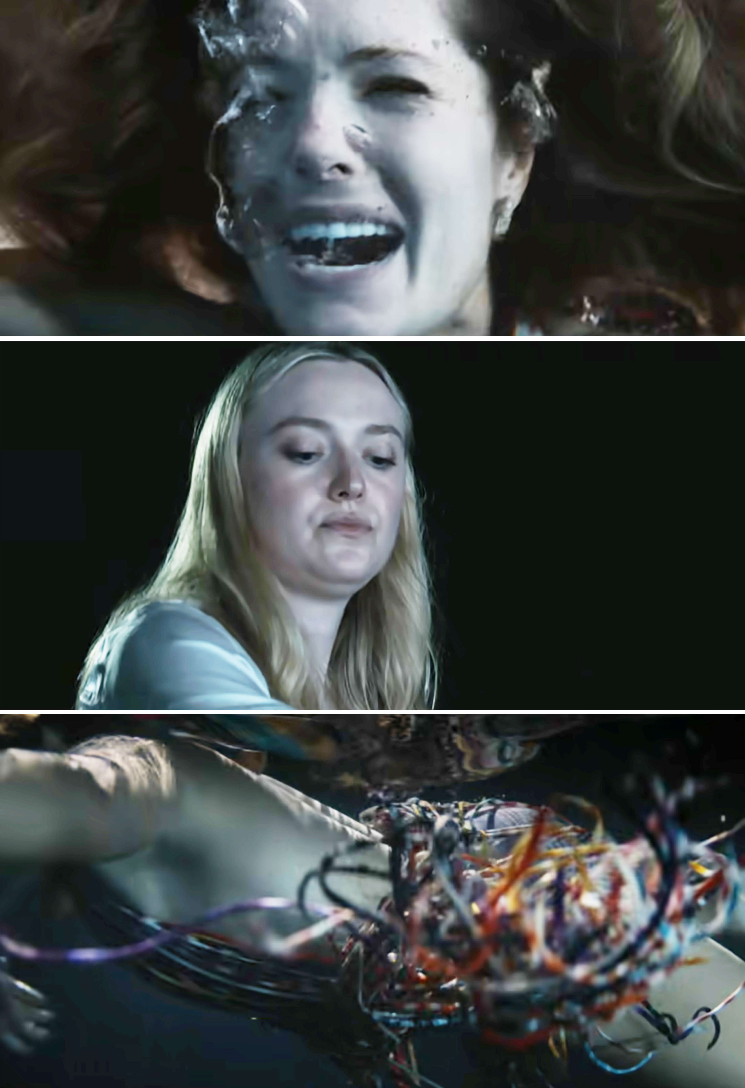 A scene from "The Perfect Couple" where Abby holds Merritt's head underwater, while Merrit screams