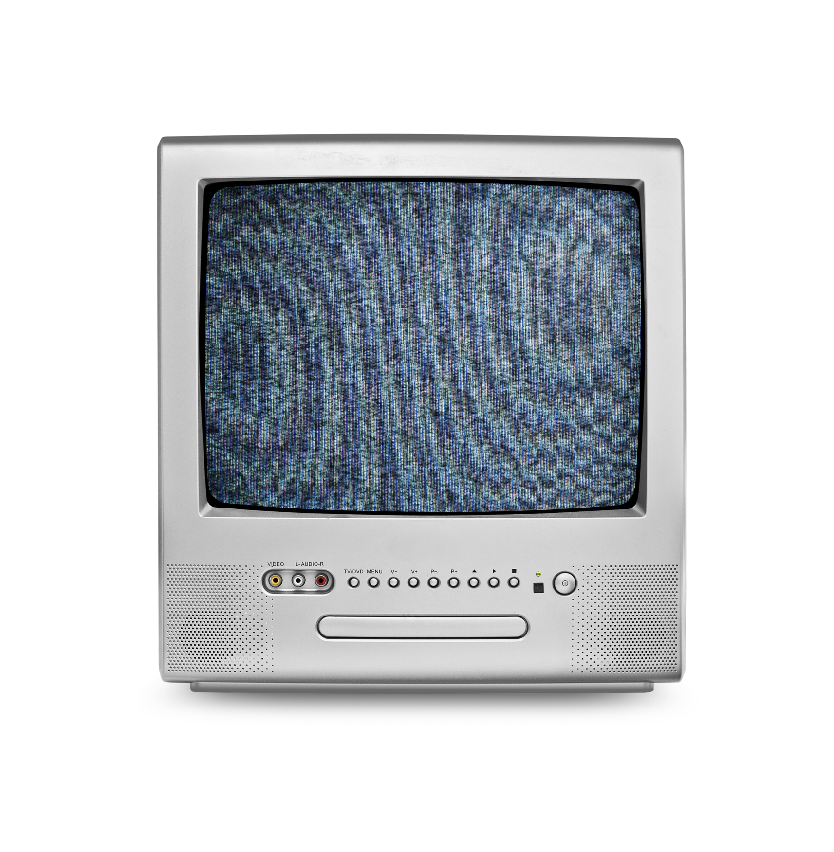 A vintage television set with a blank, static-filled screen