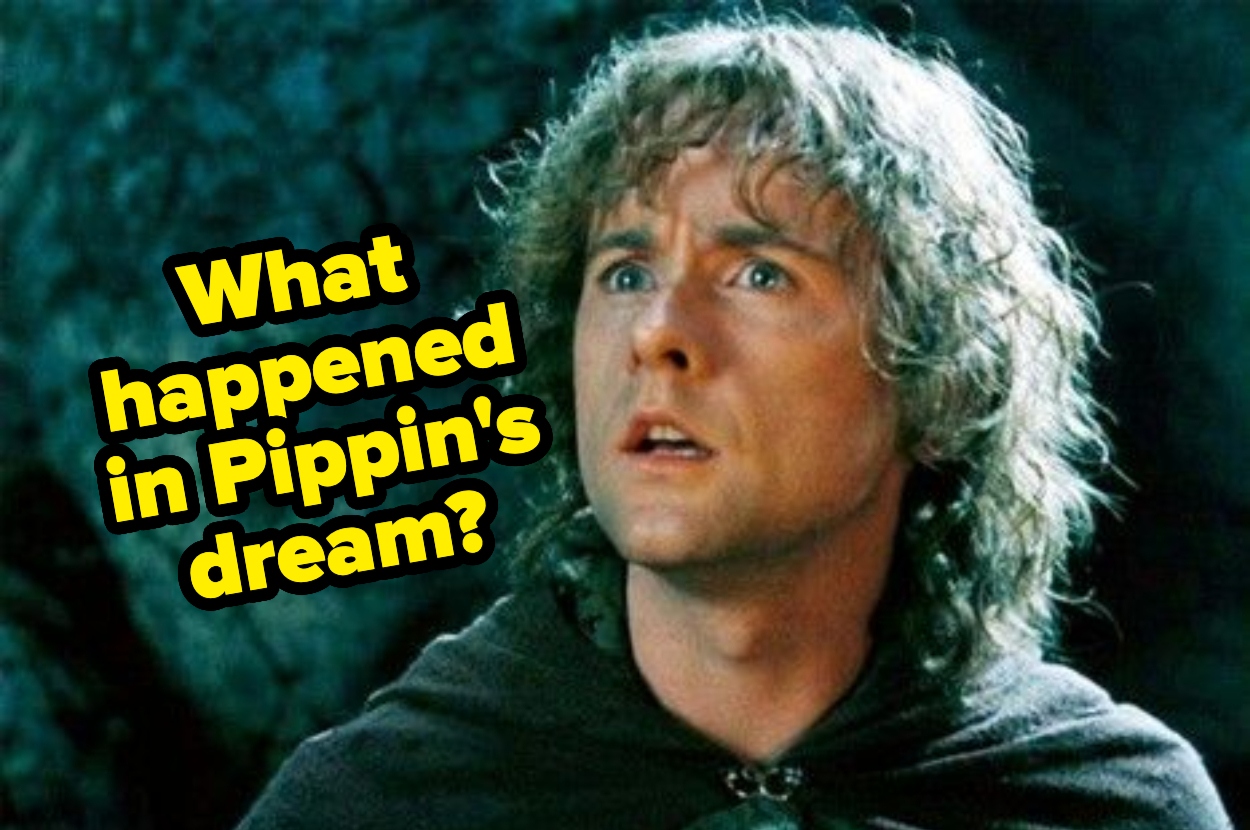 A character portraying Pippin from The Lord of the Rings looks surprised. Text on image: "What happened in Pippin's dream?"
