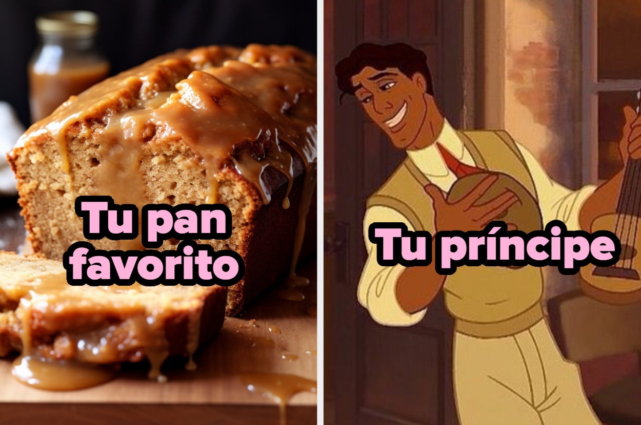 A la izquierda, un pan glaseado con el texto "Tu pan favorito". A la derecha, el Príncipe Naveen de La Princesa y el Sapo con el texto "Tu príncipe"
