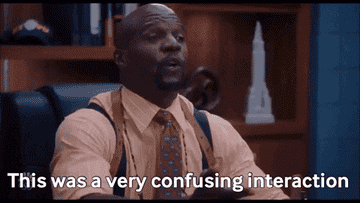 Terry Crews sitting in an office, moving hands while talking, with text overlaid that reads &quot;This was a very confusing interaction.&quot;