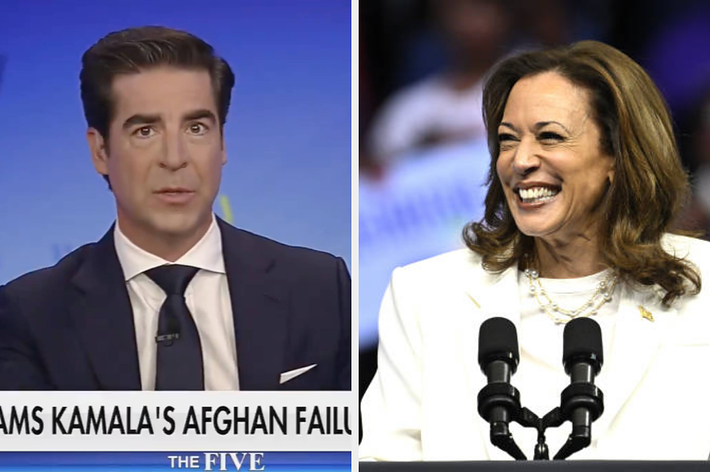 Jesse Watters is shown in three panels on &ldquo;The Five,&rdquo; discussing a topic. The text at the bottom only partially reads &ldquo;KAMALA&rsquo;S AFGHAN.&quot;