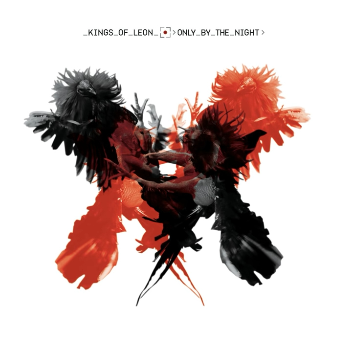 Cover image shows the album "Only by the Night" by Kings of Leon, featuring an abstract design with mirrored black and red feathered figures