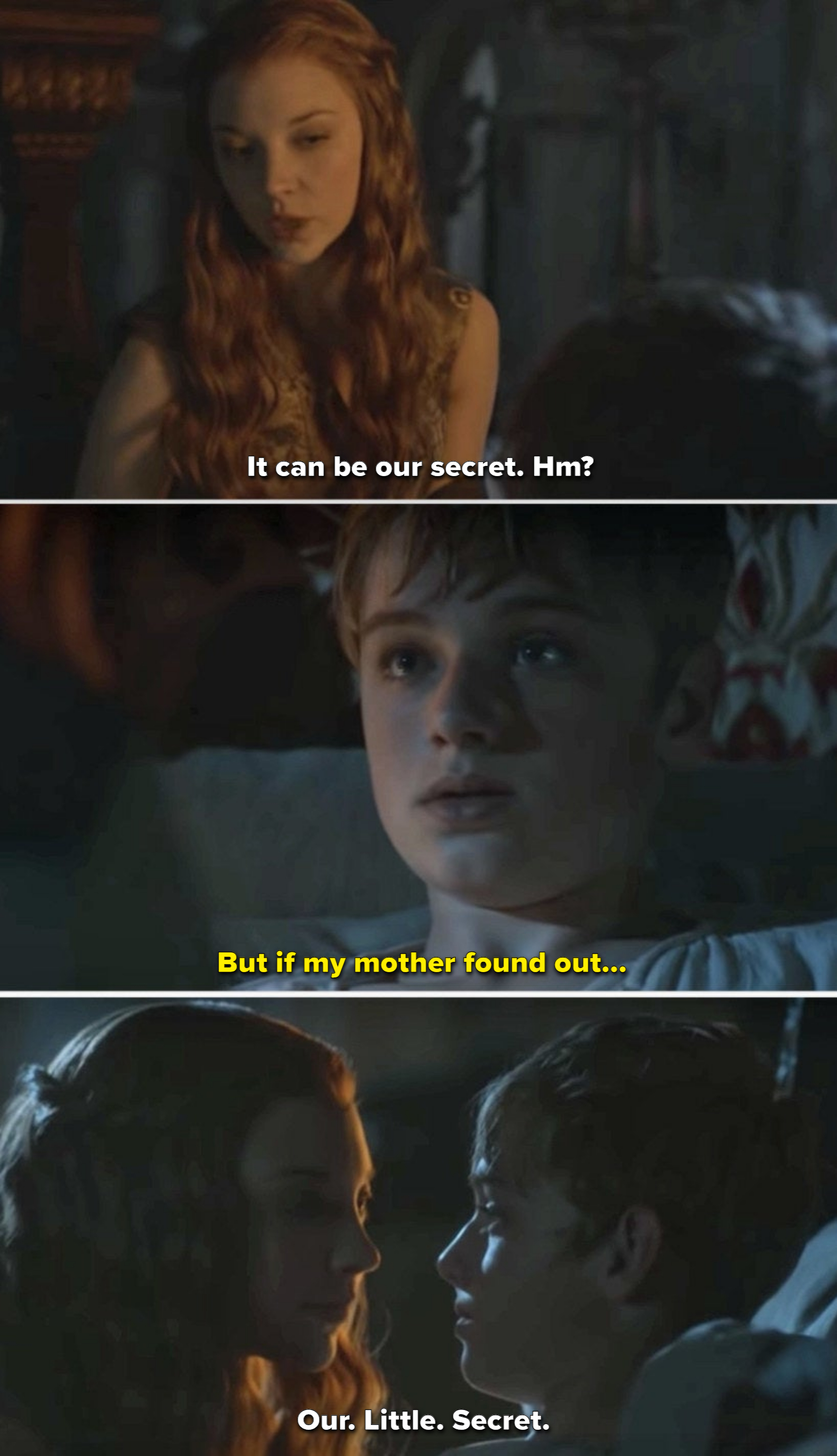 Margaery seducing Tommen in his bed