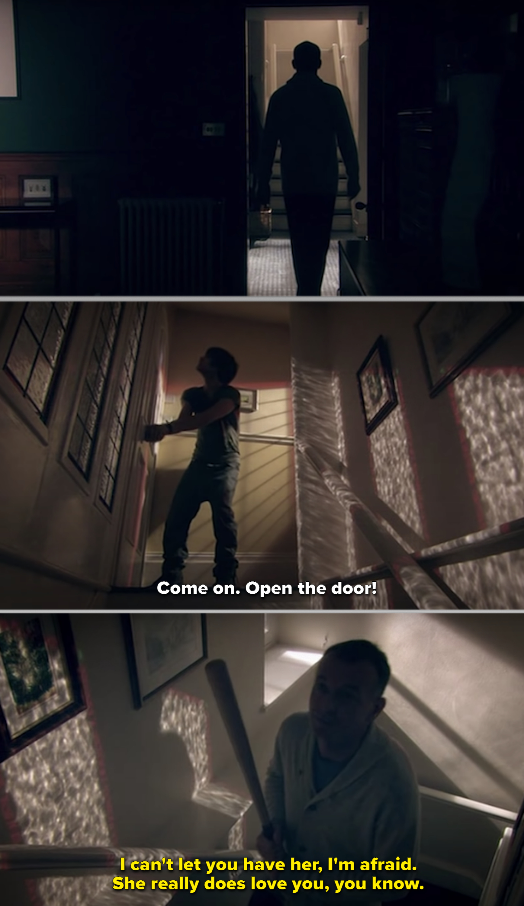 Effy's psychiatrist attacking Freddie with a baseball bat