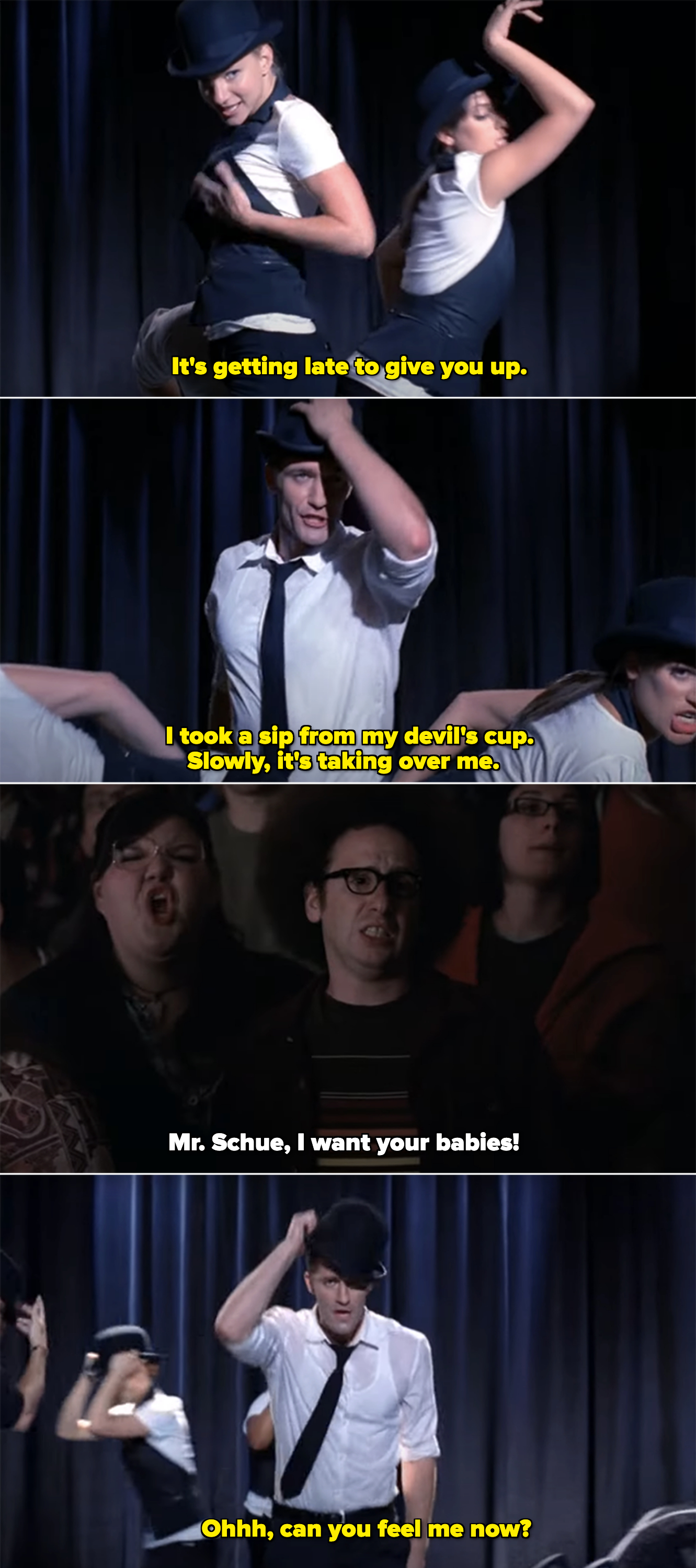 Mr. Schue and the cast singing on stage to "Toxic" by Britney Spears