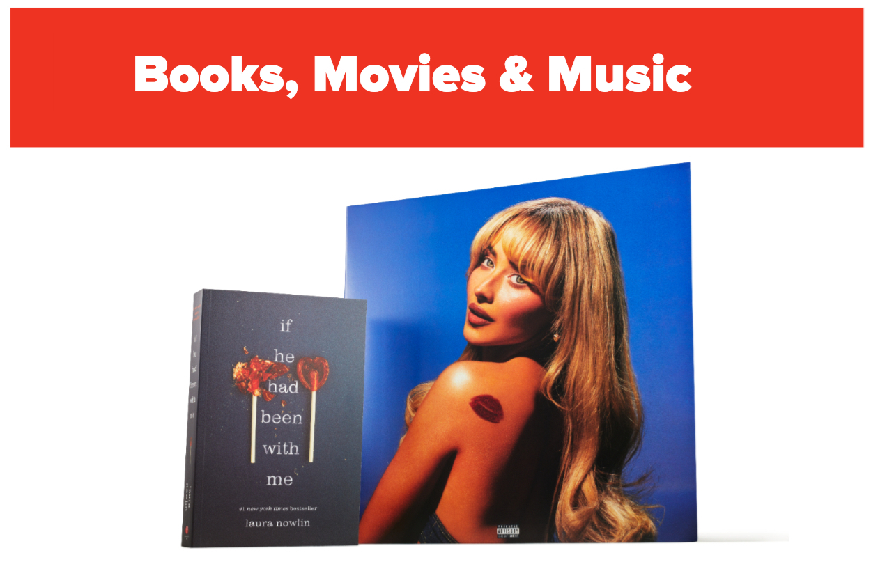 Books, Movies &amp;amp; Music  featuring the book "If He Had Been With Me" by Laura Nowlin and an image of a woman with long hair and a contemplative expression