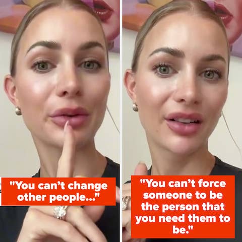 Two images of a woman speaking. Text: As soon as we settled in together I realized we had made the wrong choice