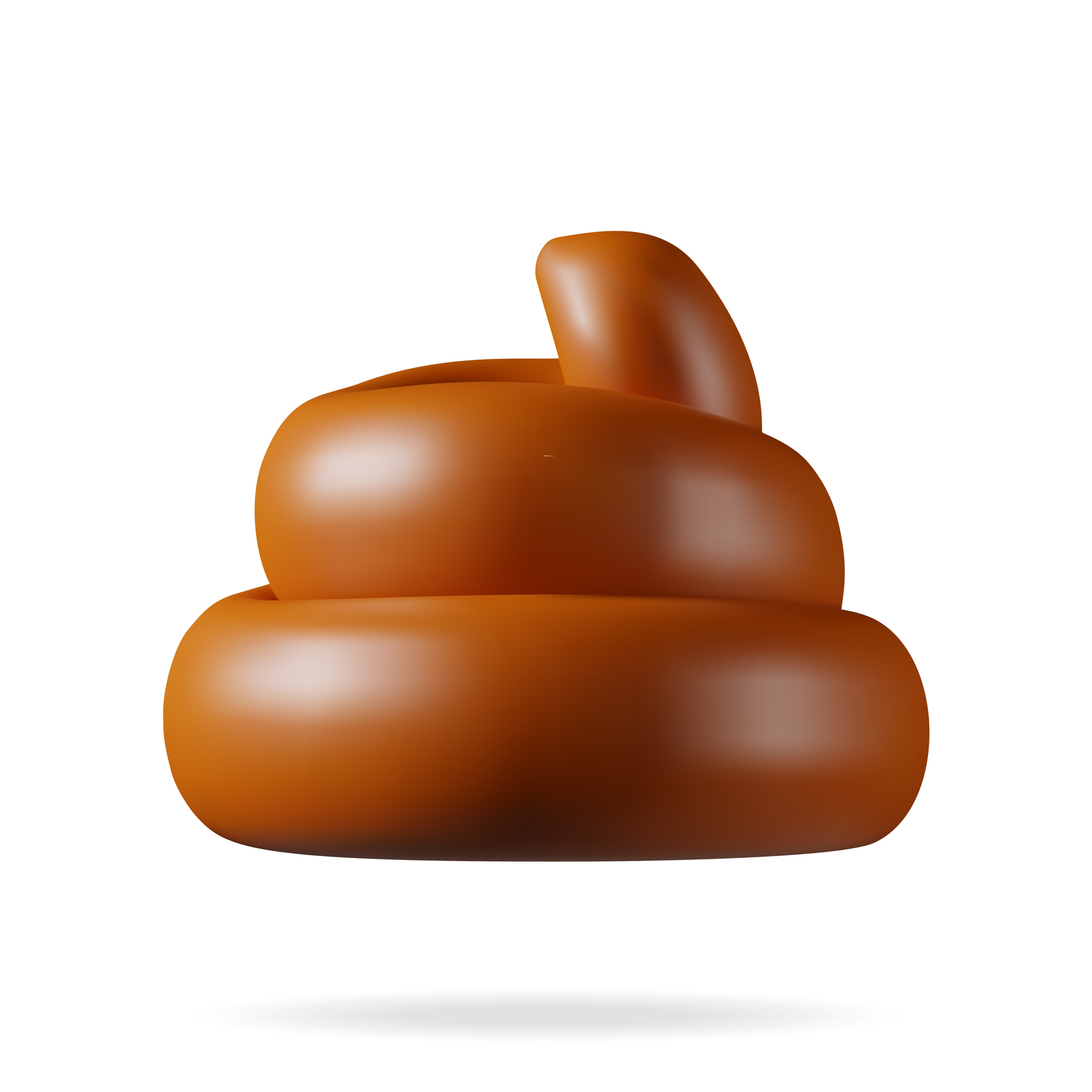 Cartoon image of a brown poop emoji with a coiled shape and a shadow beneath it. No persons or text are present