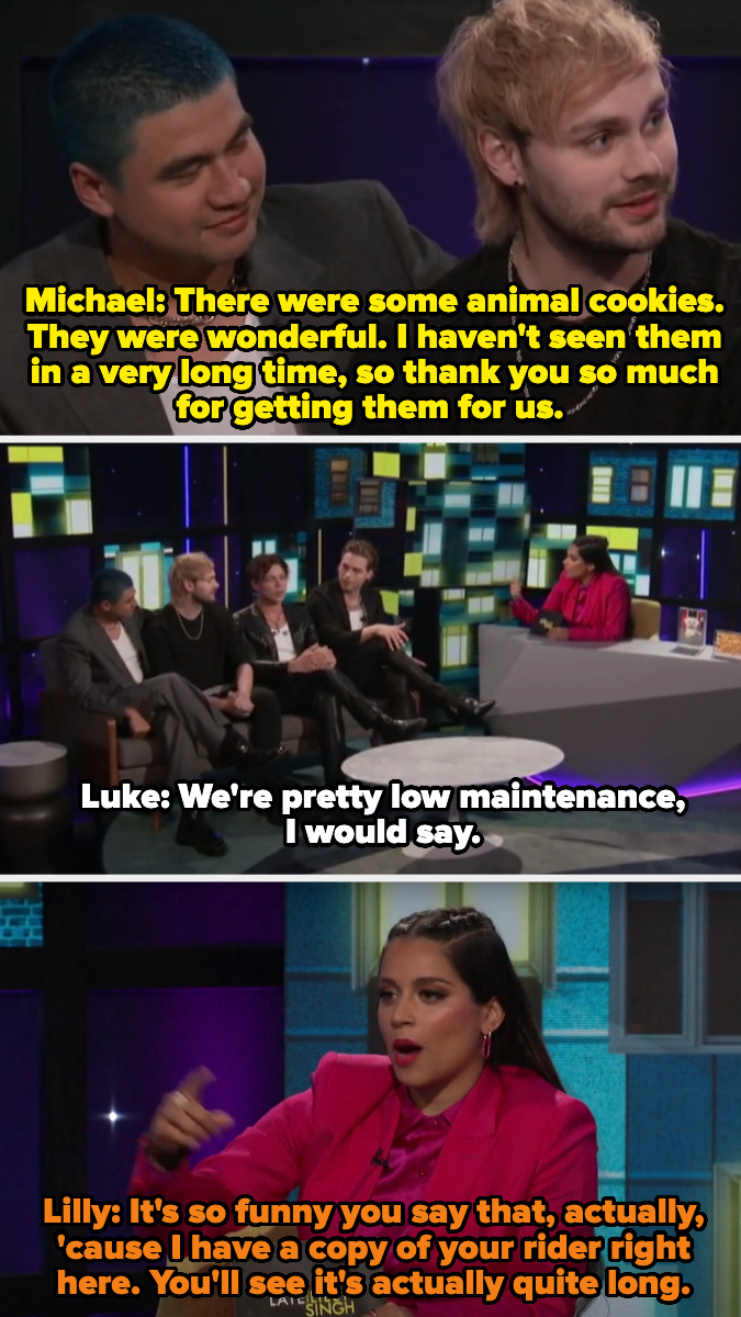 Michael thanks Lilly for providing animal cookies, and Luke says they're low maintenance. Lilly says that's funny because she has a copy of their long rider