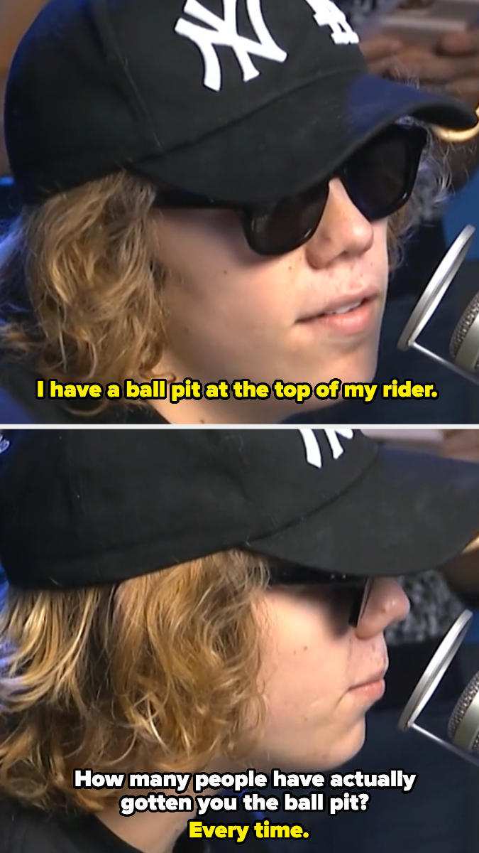 The Kid LAROI says he has a ball pit at the top of his rider, and he's gotten it every time