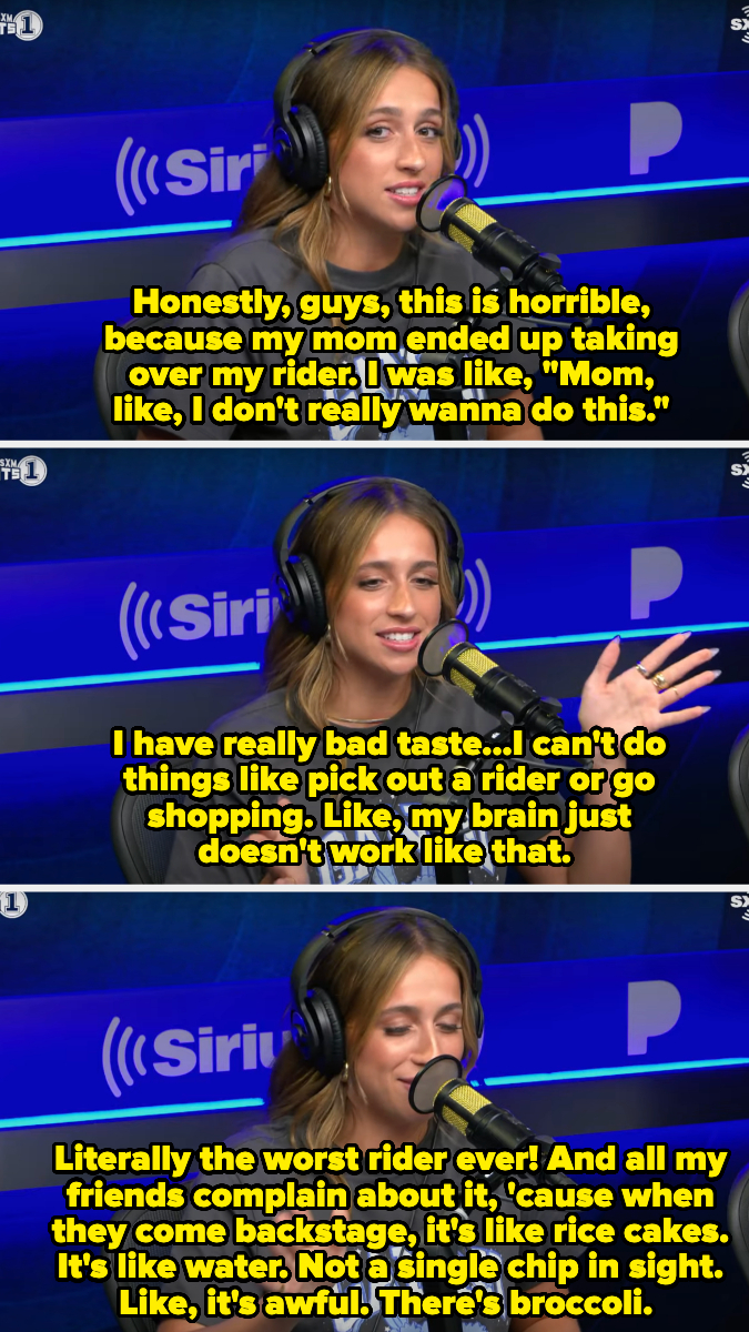 Tate says her mom took over her rider and added things like rice cakes, water, and broccoli, which her friends complain about
