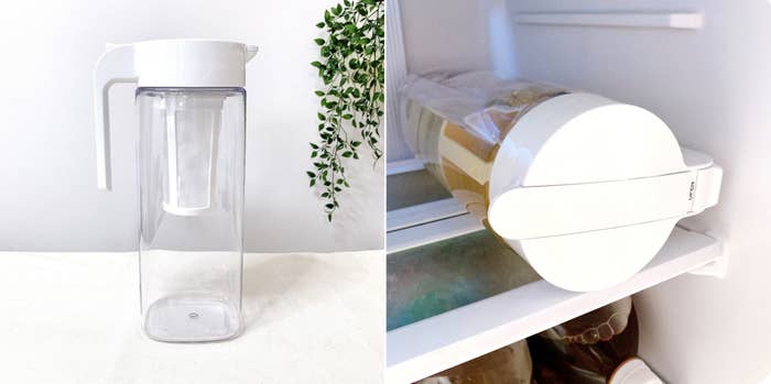 ニトリのおすすめの便利グッズ「たてよこ置けるワンプッシュ冷水筒 茶こし付き(2.1L)」