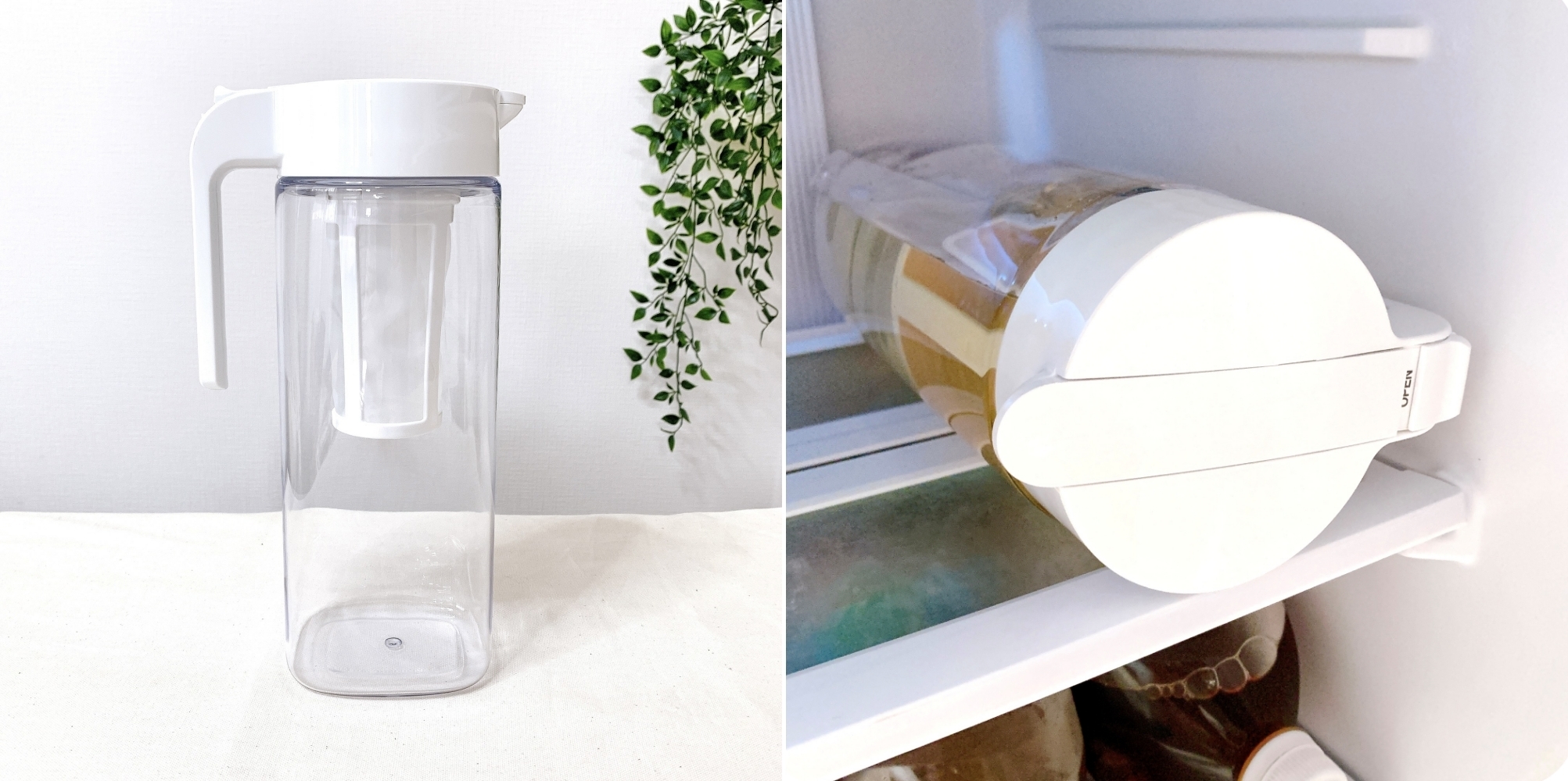 ニトリのおすすめの便利グッズ「たてよこ置けるワンプッシュ冷水筒 茶こし付き（2.1L）」