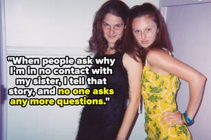 Two women posing in a casual setting with a caption over the image: "I didn't harbor many good feelings for her, but I knew she was dead to me ever since."