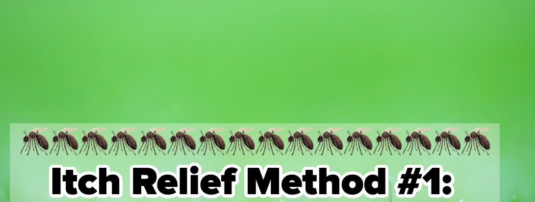 "Itch Relief Method #1: CDC-Recommended" text with mosquito graphics