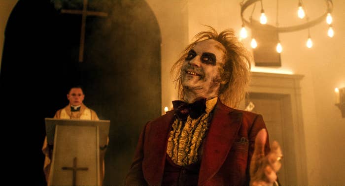 Burn Gorman and Michael Keaton in a scene from "Beetlejuice Beetlejuice"