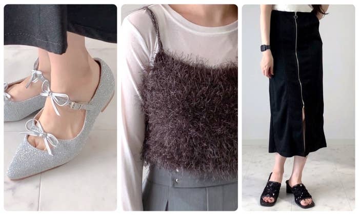 しまむらのオススメアイテム「WリボングリッターP」「ラメフェザーニットビスチェ」「TマエZIPキラキラSK」