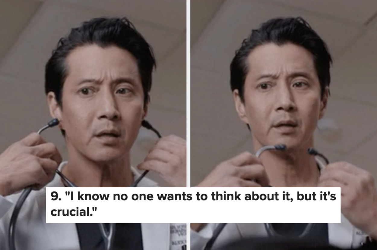 Two images of a concerned man in a doctor’s coat holding a stethoscope with a quote overlay: "I know no one wants to think about it, but it's crucial"