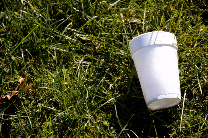 White disposable cup on grass