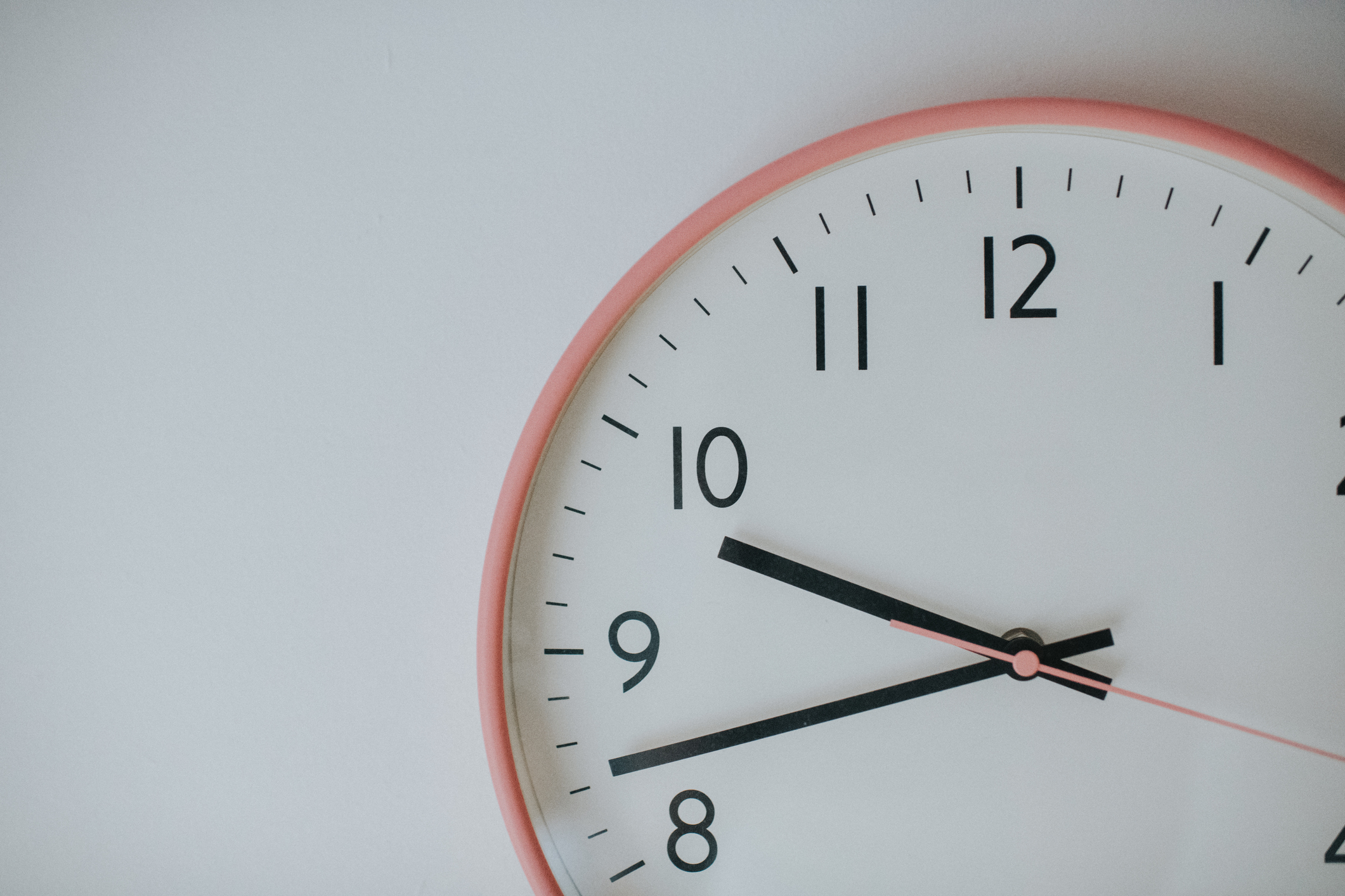 Analog wall clock showing the time as 8:22