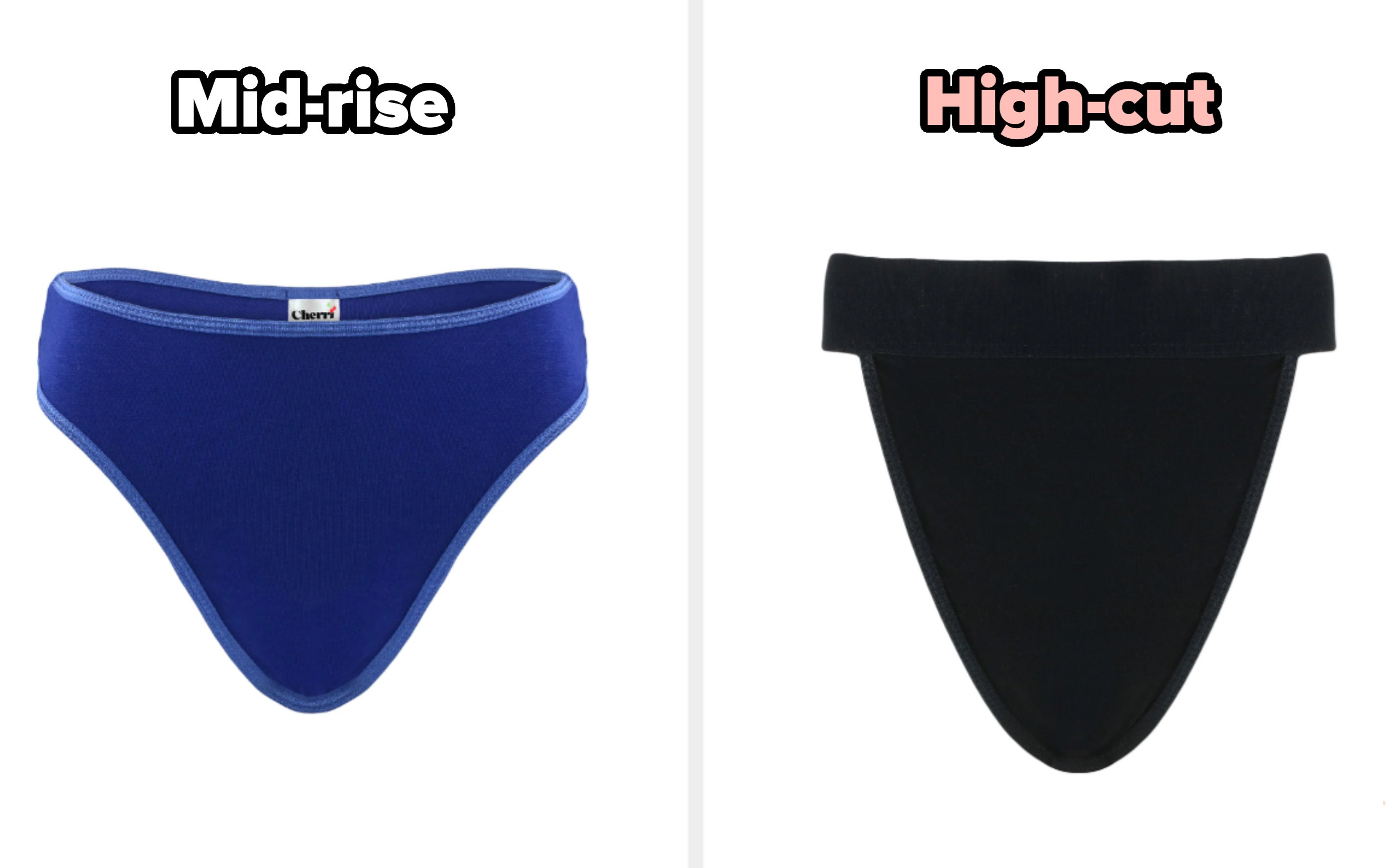 Two jockstraps side by side. The left one has a wide waistband, and the right one has a narrower waistband