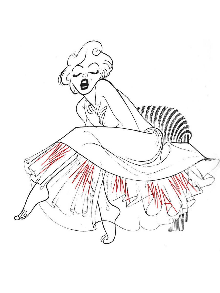Drawing of Marilyn Monroe in a classic pose with her dress billowing up