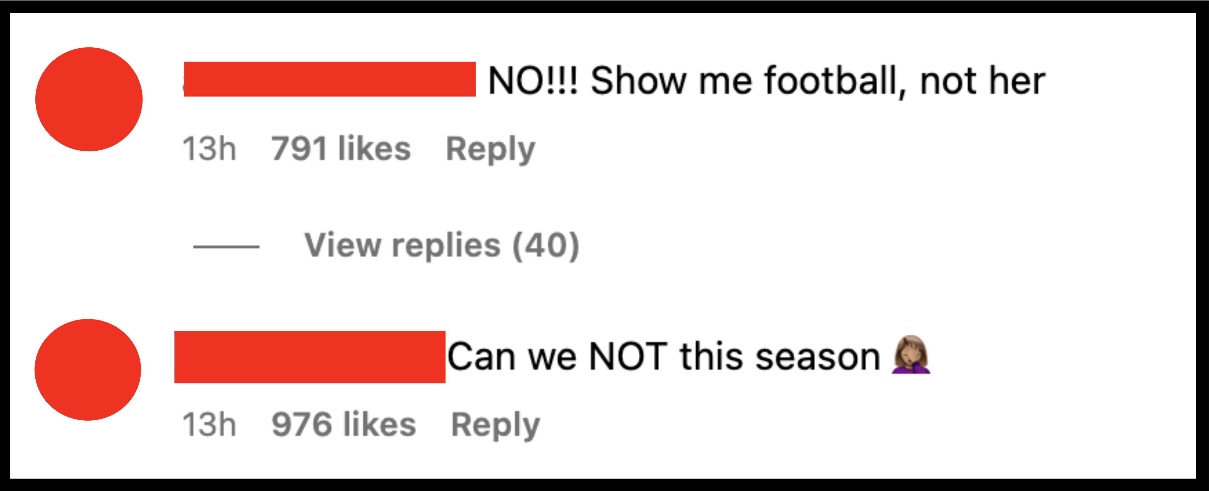 Instagram comments by aidanlovestrees and bibi_corleone expressing dissatisfaction