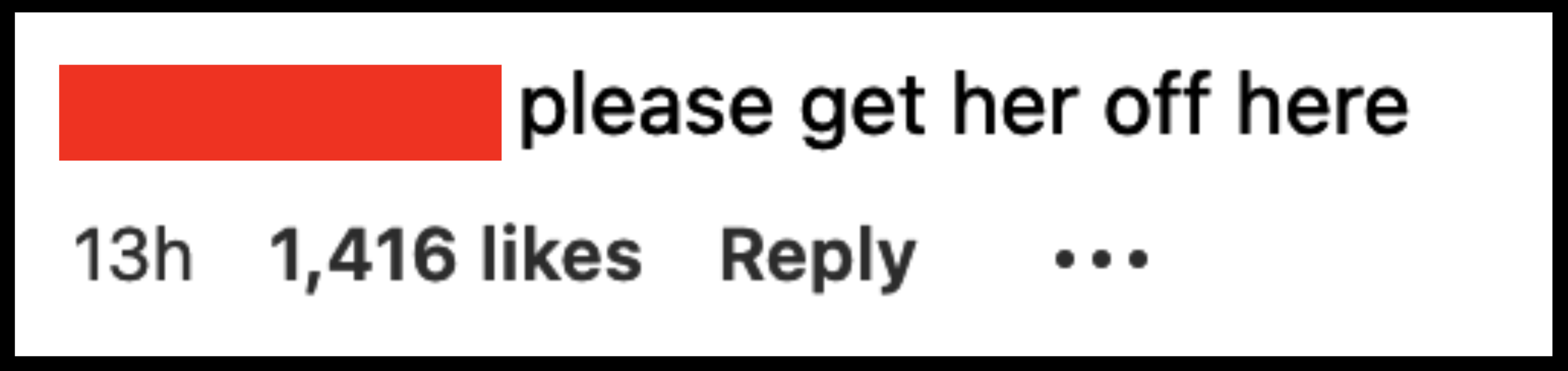 Instagram comment saying, "please get her off here" by user xomitzyyy, posted 13 hours ago with 1,416 likes