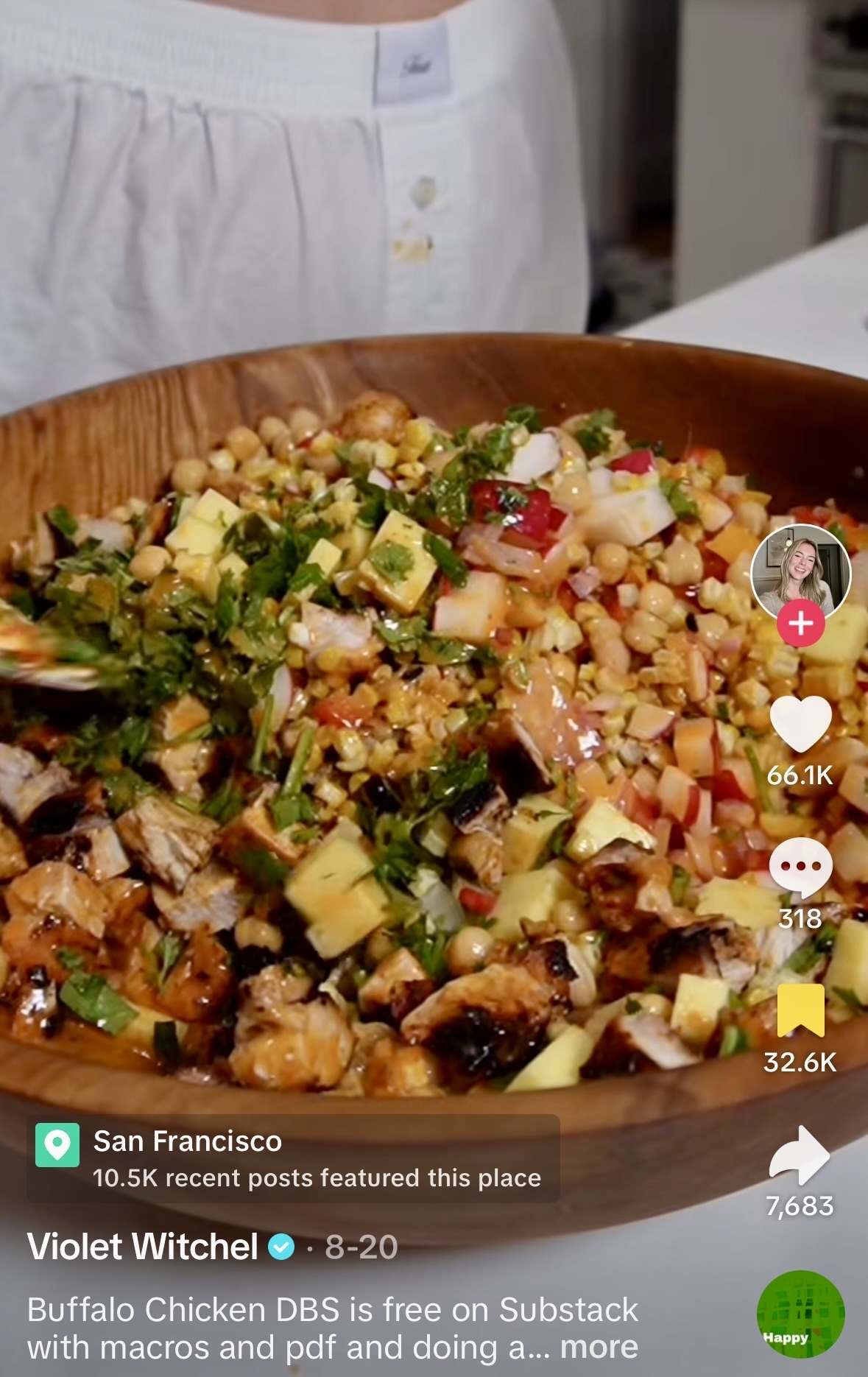 TikTok screengrab of violet witchel's buffalo chicken DBS video