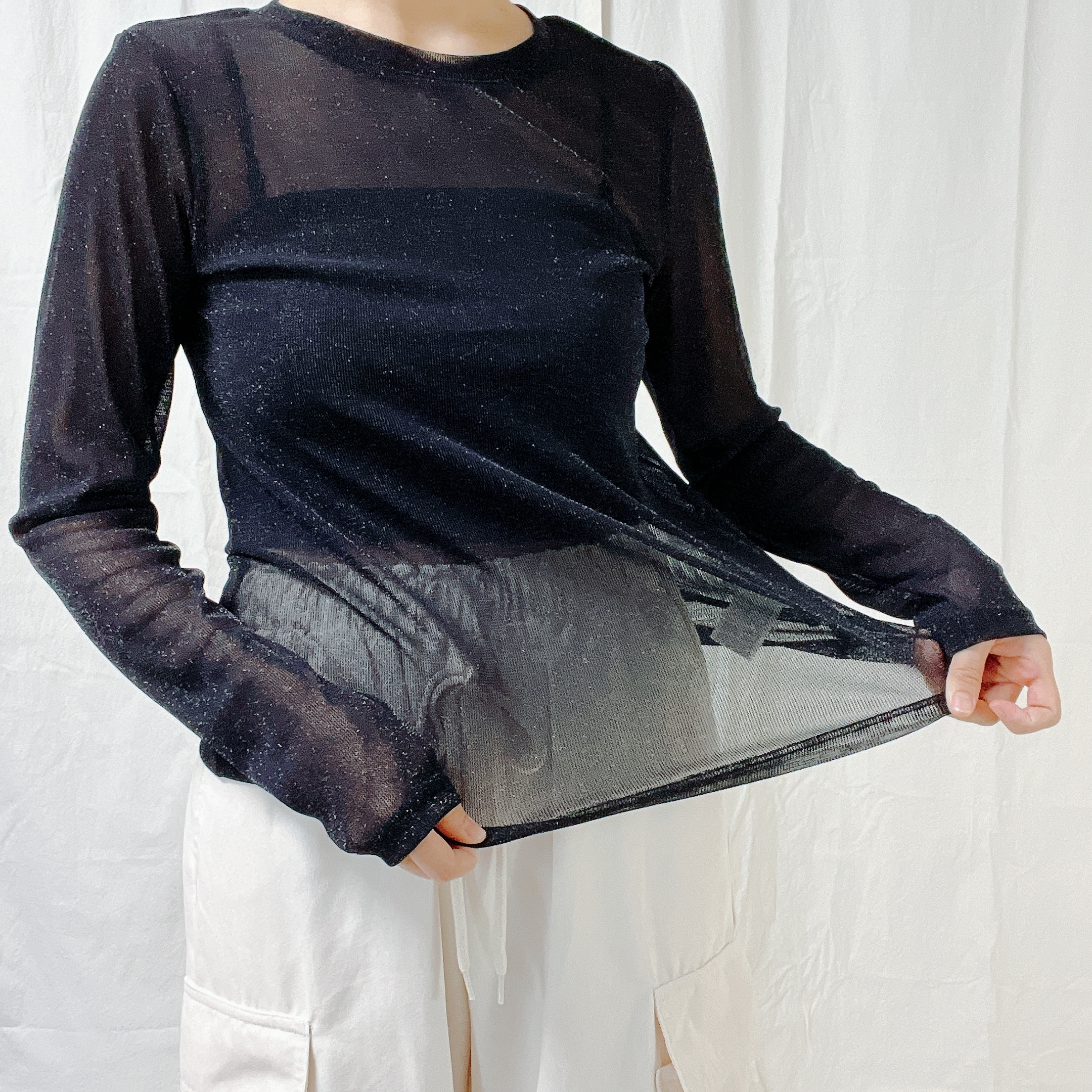 しまむらのおすすめファッションアイテム「NPUラメシアーロンT」