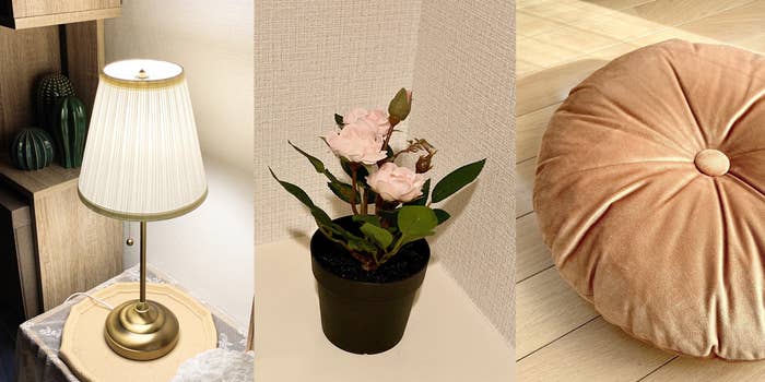 IKEA(イケア)のオススメのインテリア「ÅRSTID オースティード/テーブルランプ」「FEJKA フェイカ/人工観葉植物」「KRANSBORRE クランスボッレ/クッション」