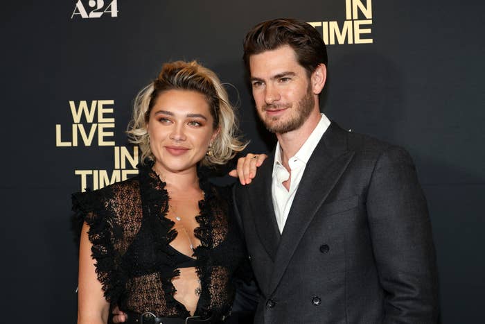 Florence Pugh and Andrew Garfield on a red carpet