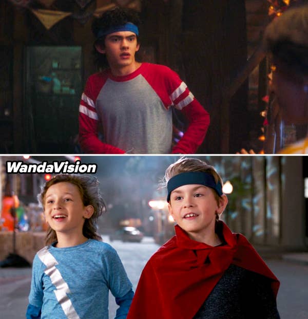 Teen in a blue headband with a red and grey shirt vs Billy in a blue headband and a red cape