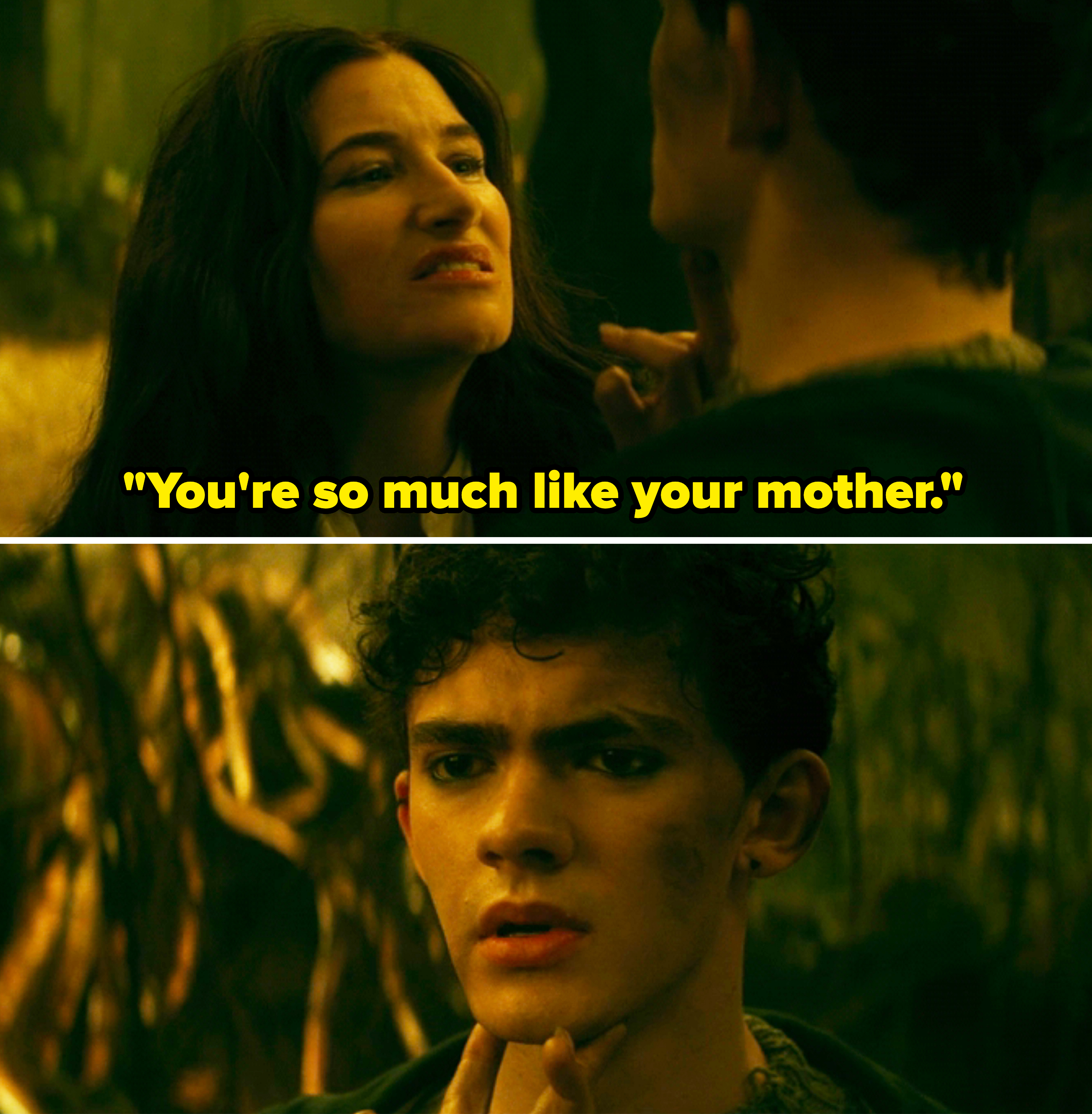 Agatha holding Teen's chin and saying, "You're so much like your mother"